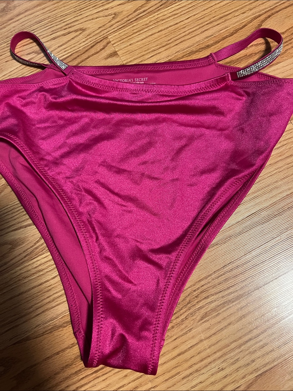 Victoria's Secret Fuchsia Satin Bikini Brief with Rhinestone-Strap Detail
